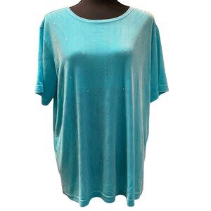 Quacker Factory Woman's Velvet Rhinestone Blouse Short sleeve L NWT